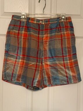 Ralph Lauren Multicolor Plaid Flat Front Shorts - Blue & Orange & Brown